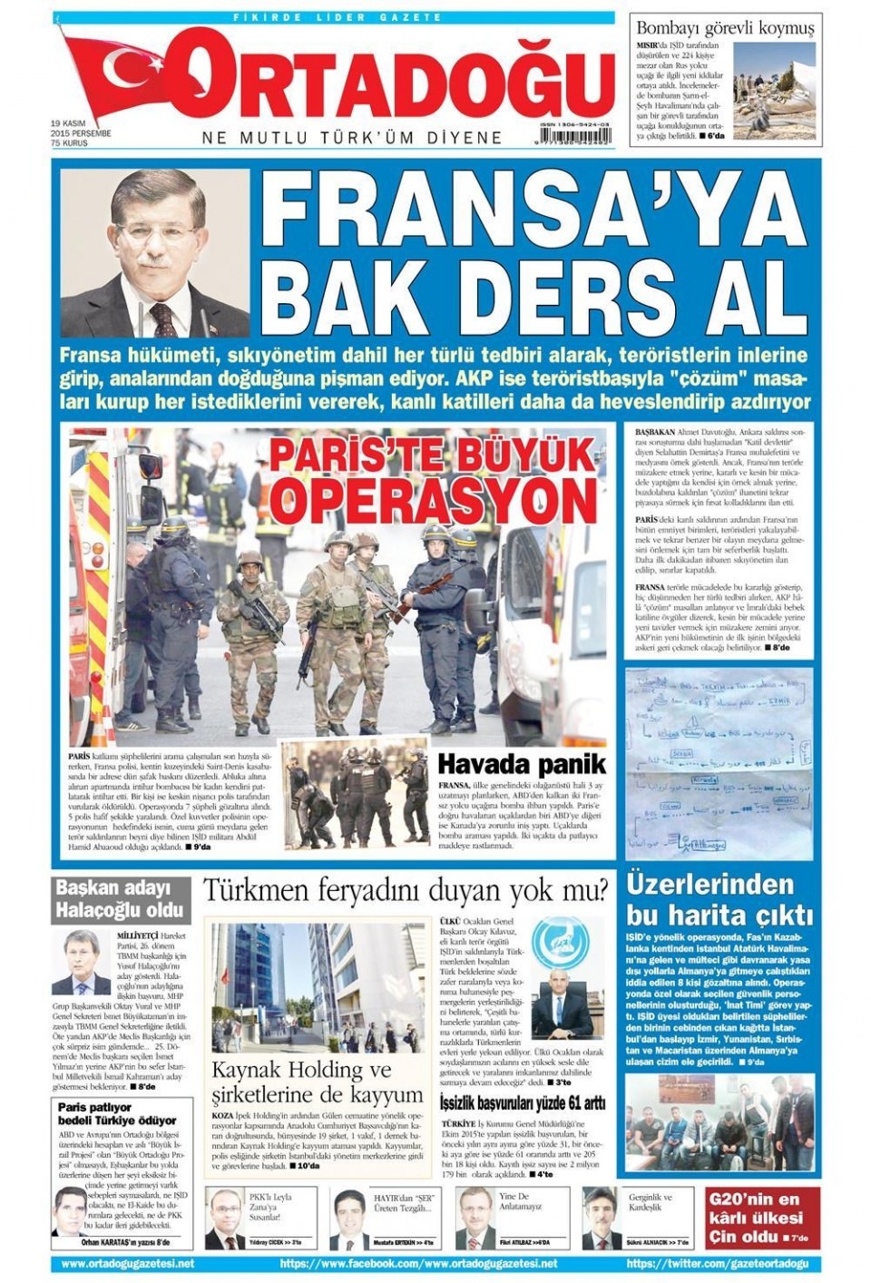 19 Kasım 2015 gazete manşetleri 14