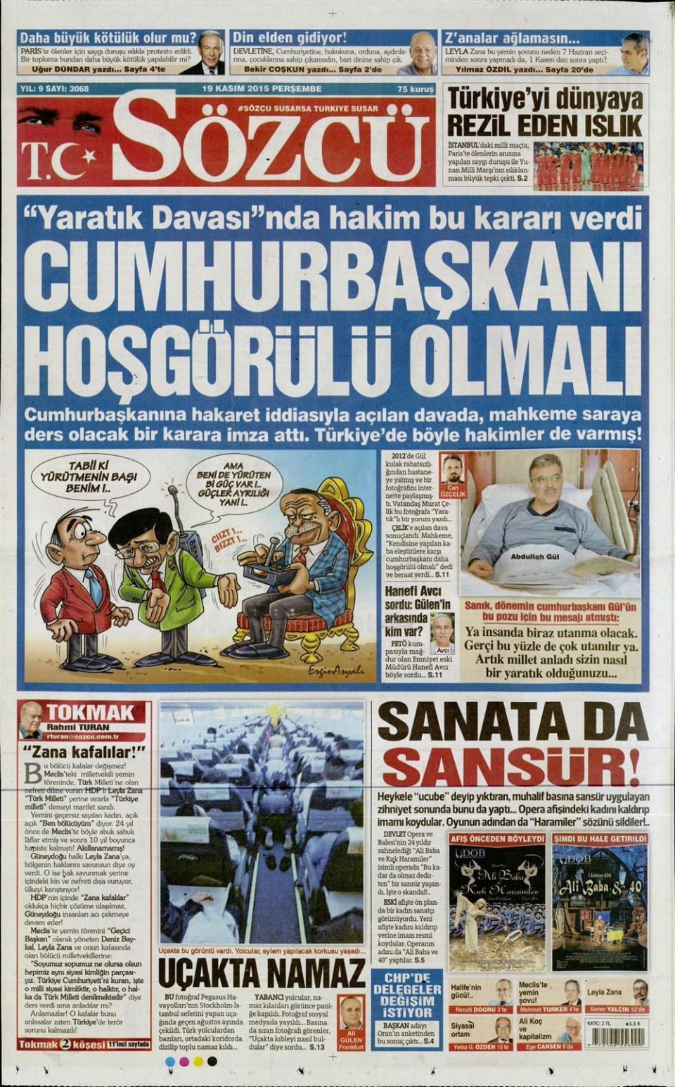 19 Kasım 2015 gazete manşetleri 18