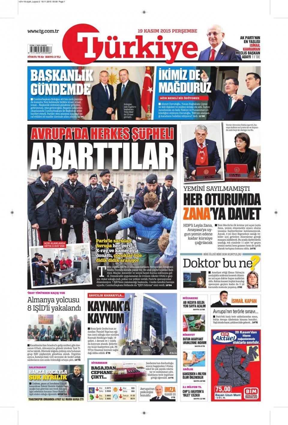 19 Kasım 2015 gazete manşetleri 22