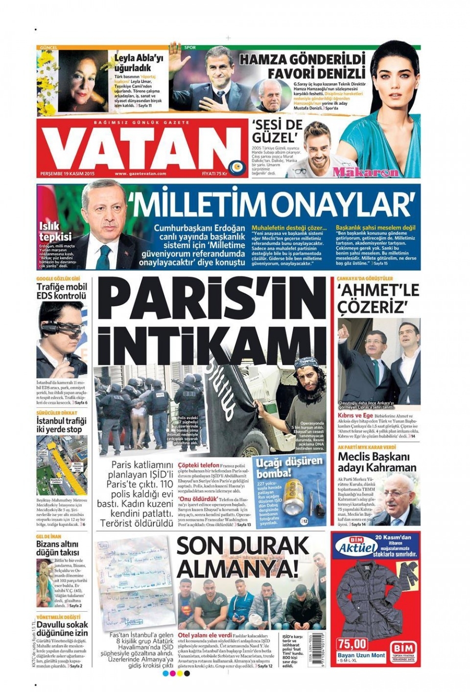 19 Kasım 2015 gazete manşetleri 25