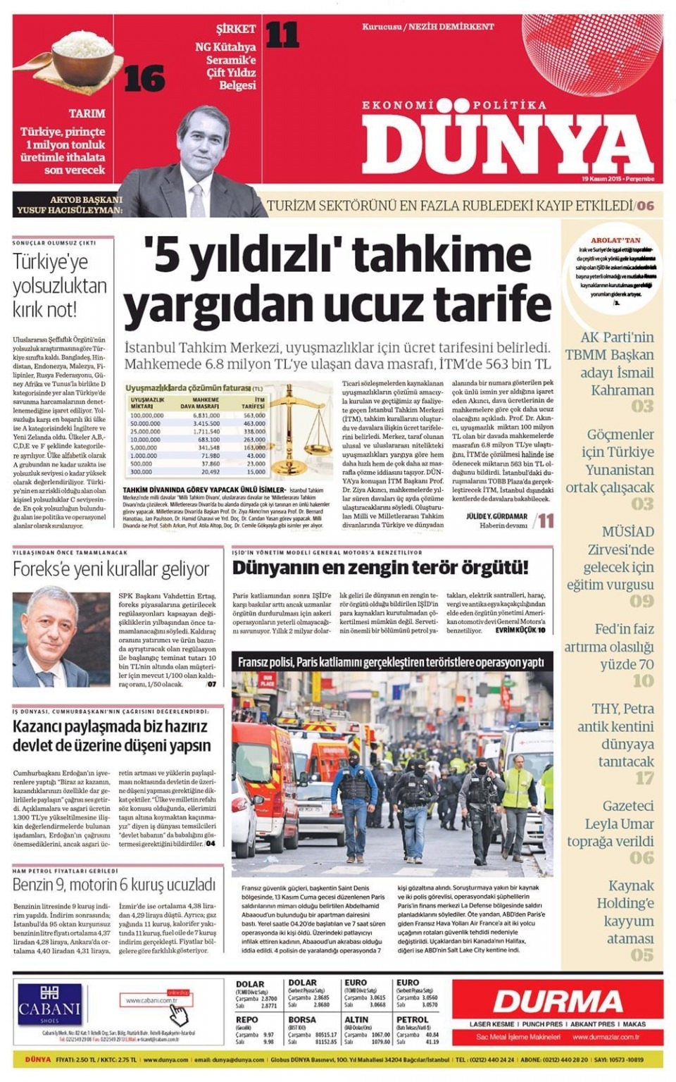 19 Kasım 2015 gazete manşetleri 30