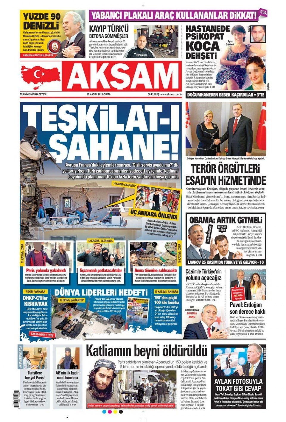 20 Kasım 2015 gazete manşetleri 1