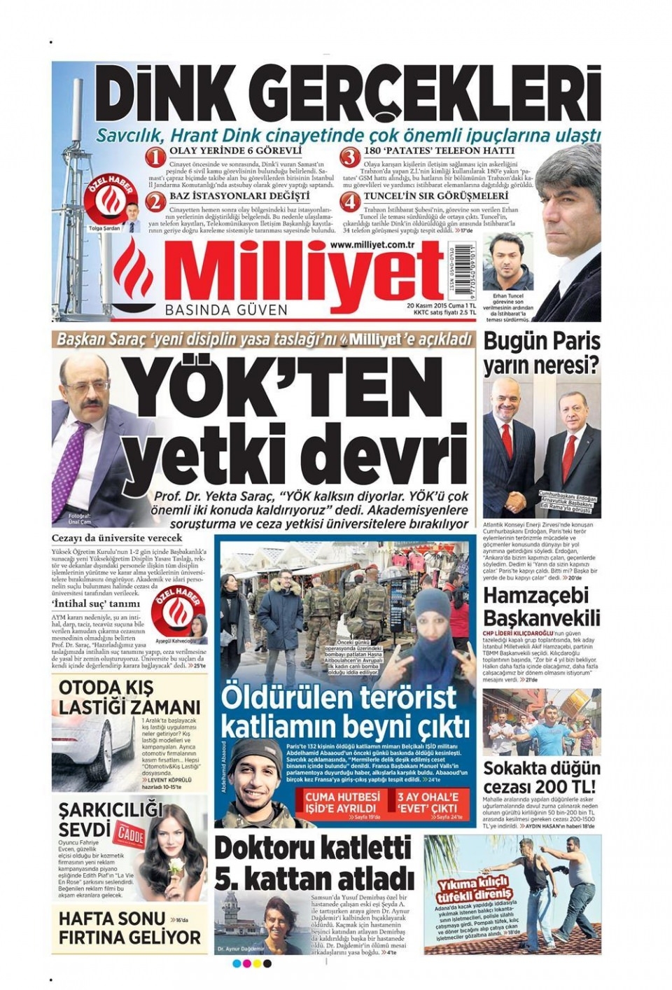 20 Kasım 2015 gazete manşetleri 12