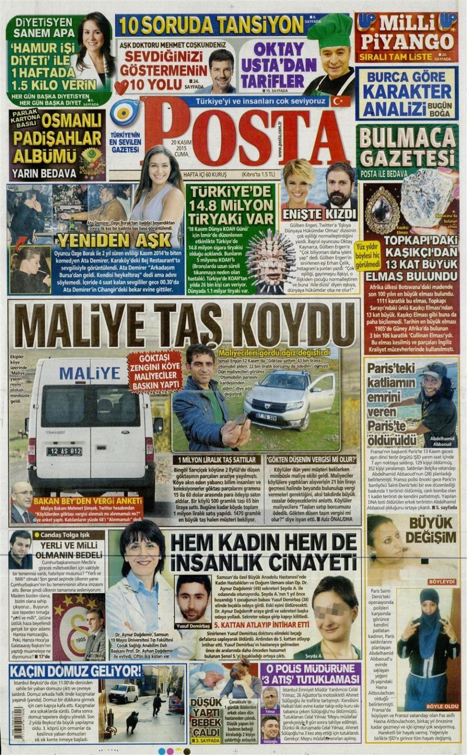 20 Kasım 2015 gazete manşetleri 14