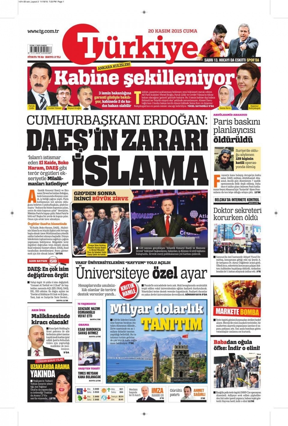 20 Kasım 2015 gazete manşetleri 21