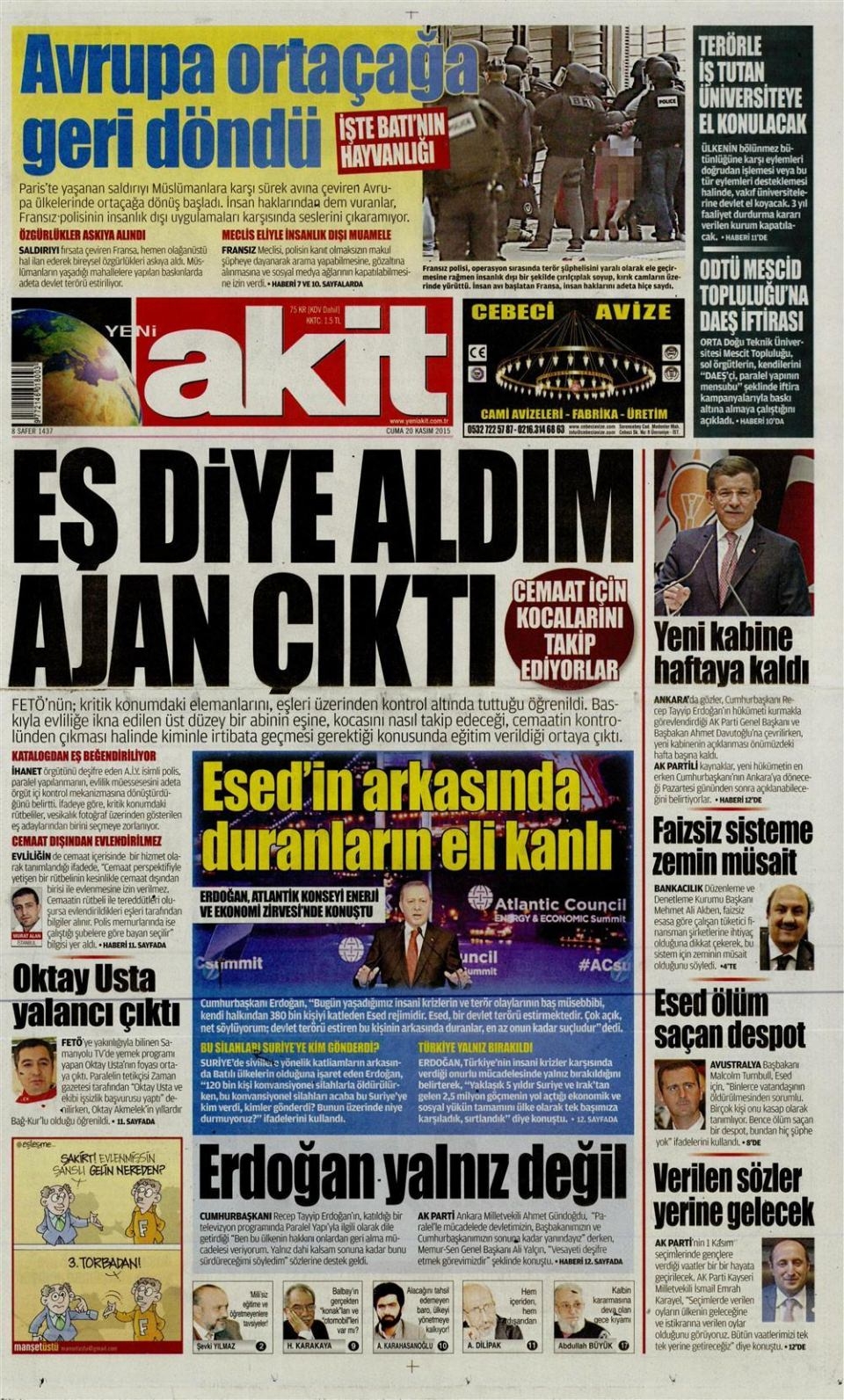 20 Kasım 2015 gazete manşetleri 23