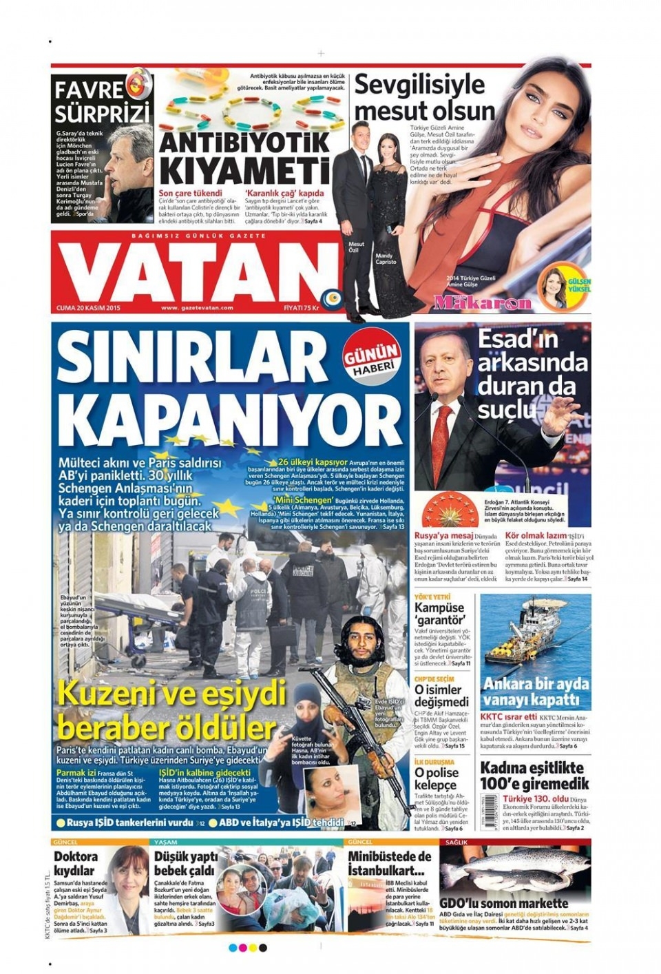 20 Kasım 2015 gazete manşetleri 24