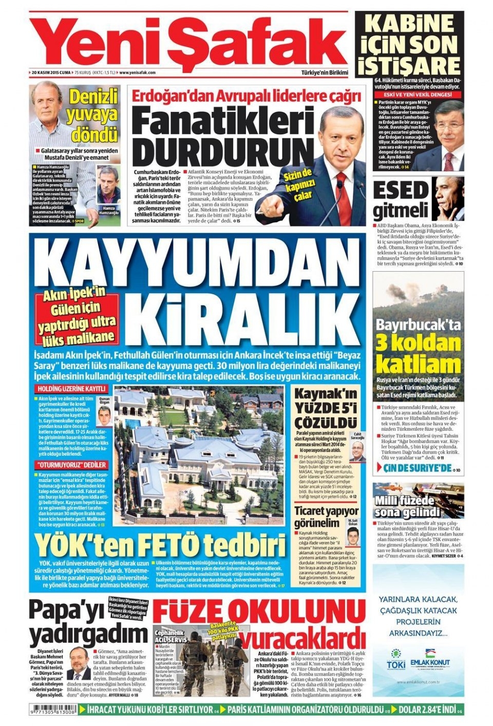 20 Kasım 2015 gazete manşetleri 27