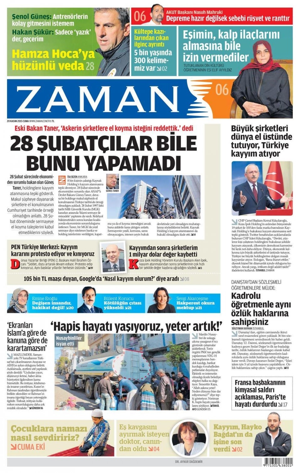 20 Kasım 2015 gazete manşetleri 28