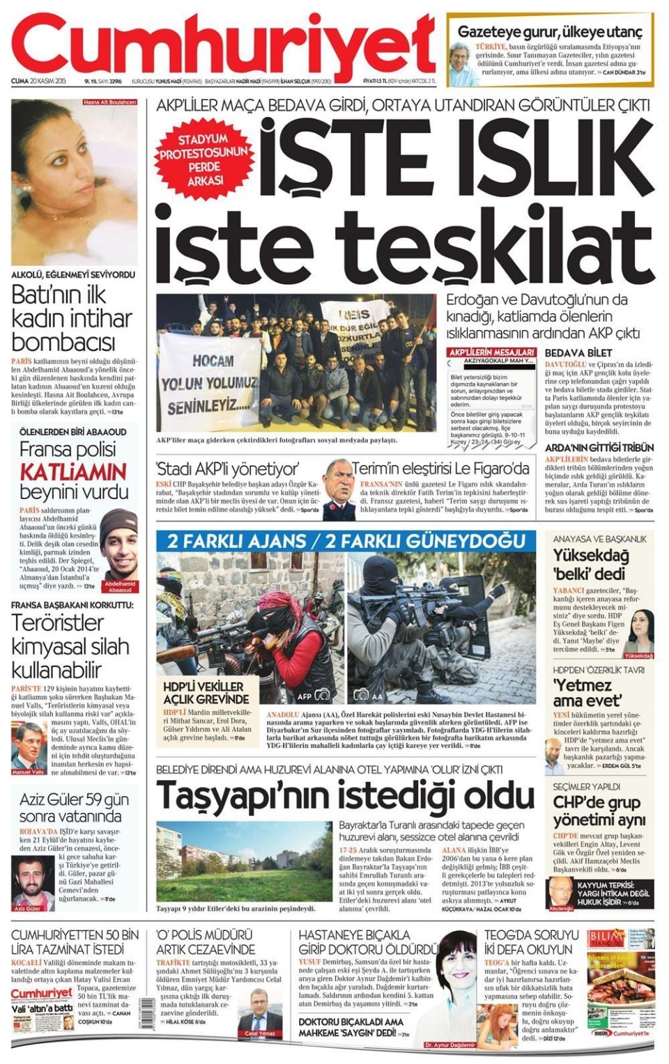 20 Kasım 2015 gazete manşetleri 3