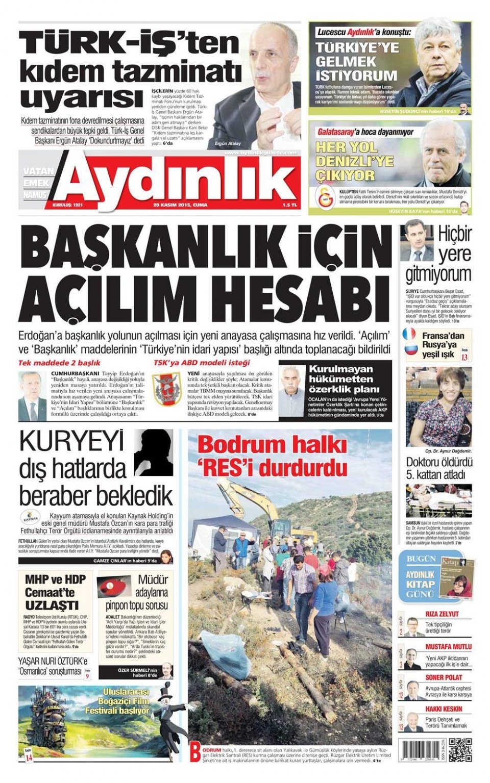 20 Kasım 2015 gazete manşetleri 30