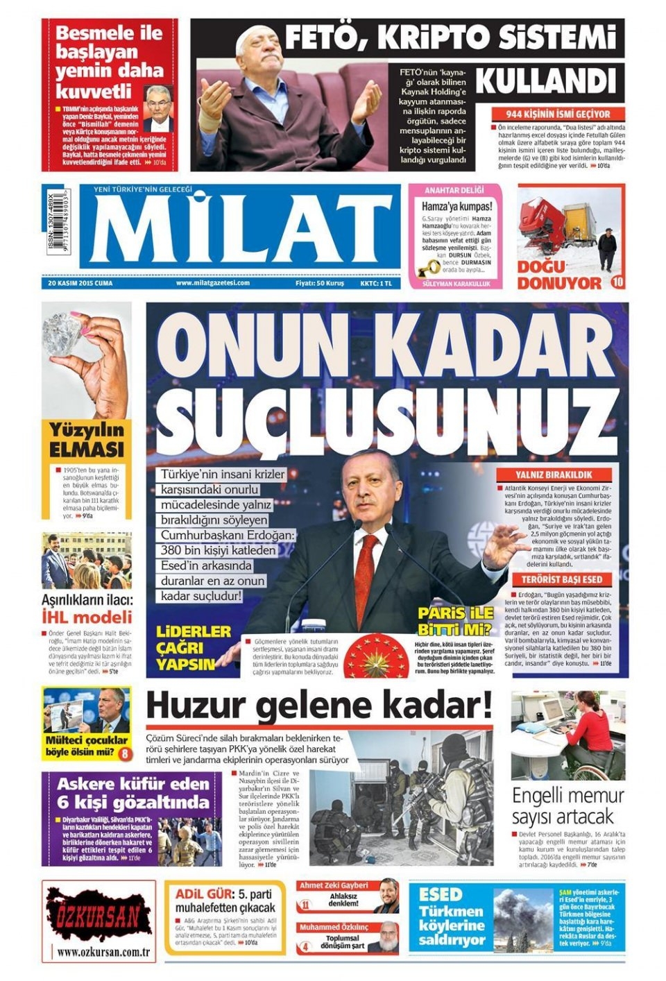 20 Kasım 2015 gazete manşetleri 9