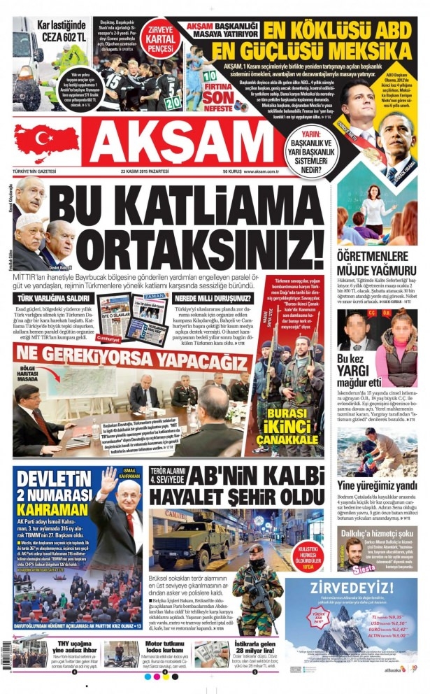 23 Kasım 2015 gazete manşetleri 10