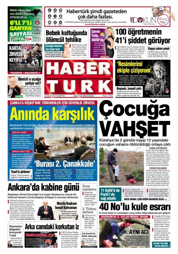 23 Kasım 2015 gazete manşetleri 11