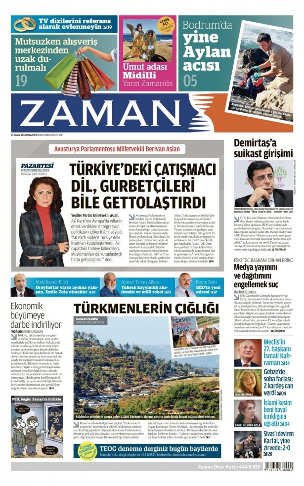 23 Kasım 2015 gazete manşetleri 14