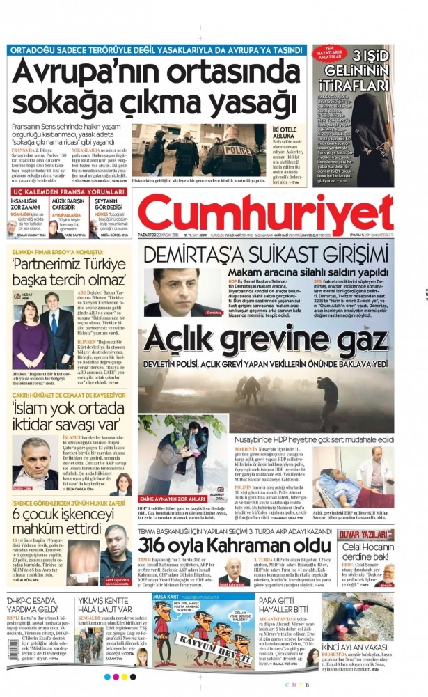 23 Kasım 2015 gazete manşetleri 16