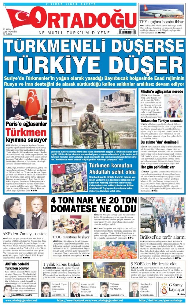 23 Kasım 2015 gazete manşetleri 19