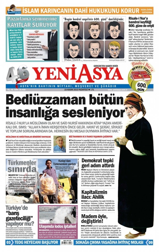23 Kasım 2015 gazete manşetleri 23