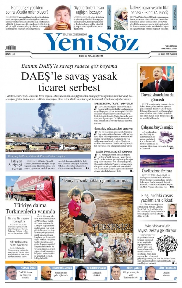 23 Kasım 2015 gazete manşetleri 29
