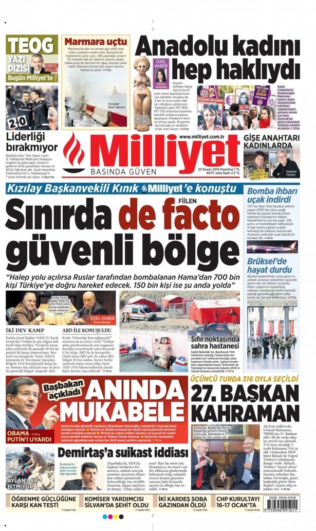 23 Kasım 2015 gazete manşetleri 3