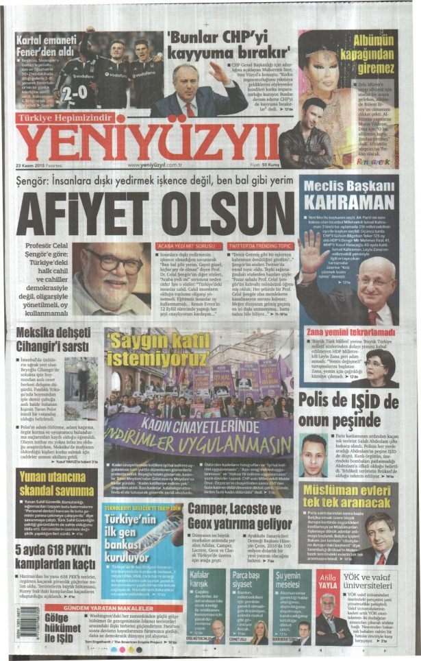 23 Kasım 2015 gazete manşetleri 30
