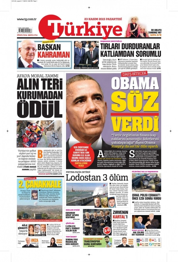 23 Kasım 2015 gazete manşetleri 4