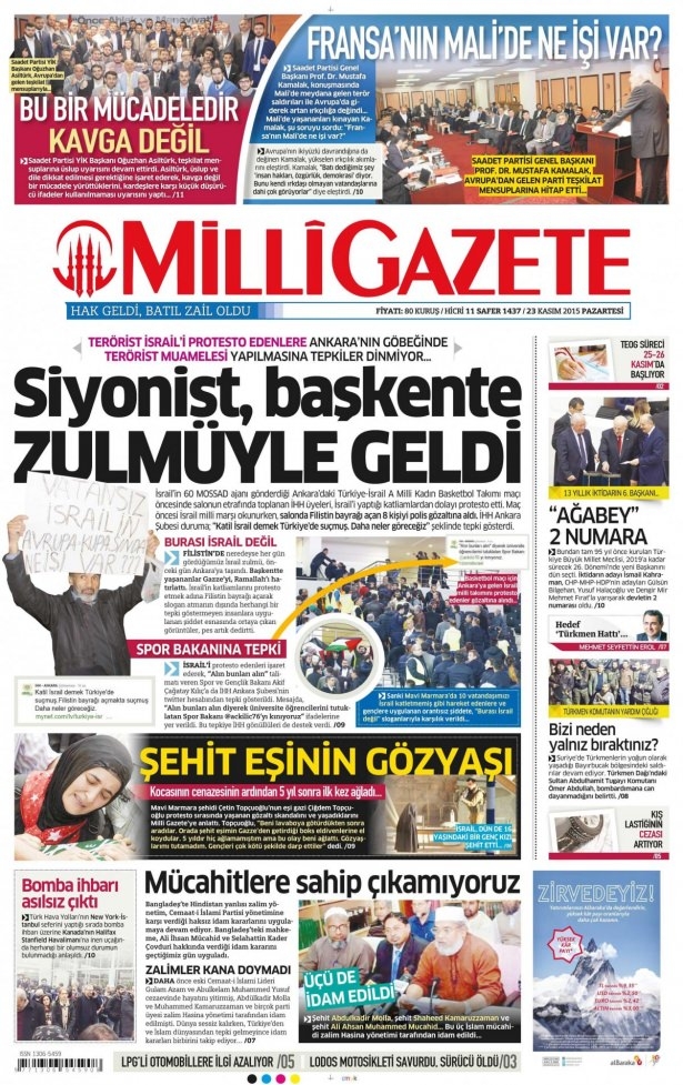 23 Kasım 2015 gazete manşetleri 9