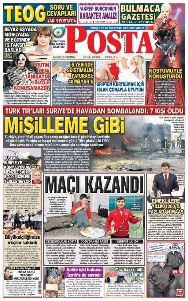 26 Kasım 2015 gazete manşetleri 14