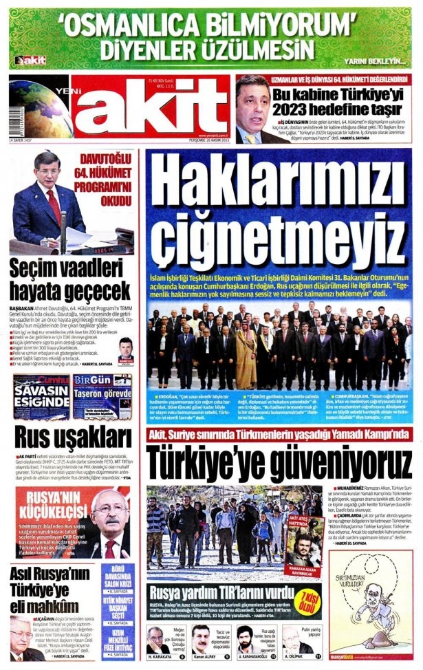 26 Kasım 2015 gazete manşetleri 23
