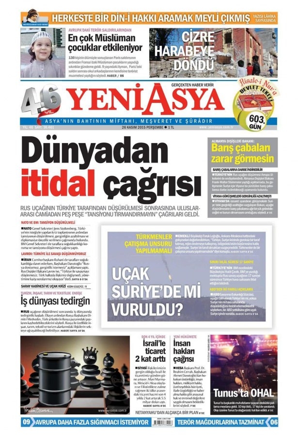 26 Kasım 2015 gazete manşetleri 28