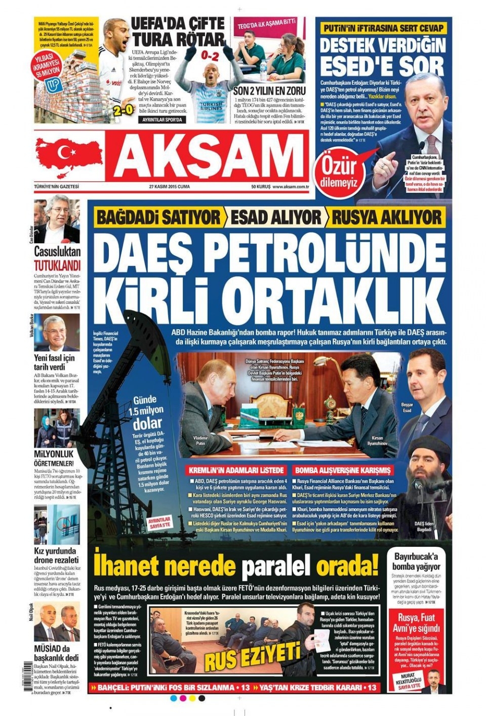 27 Kasım 2015 gazete manşetleri 1