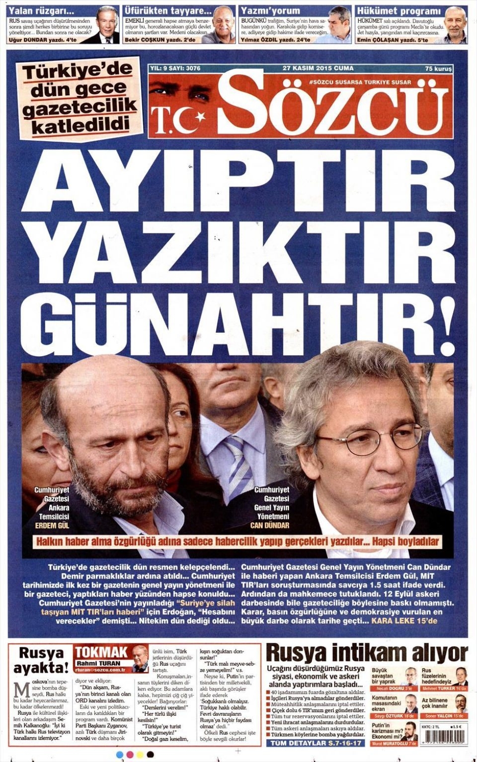 27 Kasım 2015 gazete manşetleri 16
