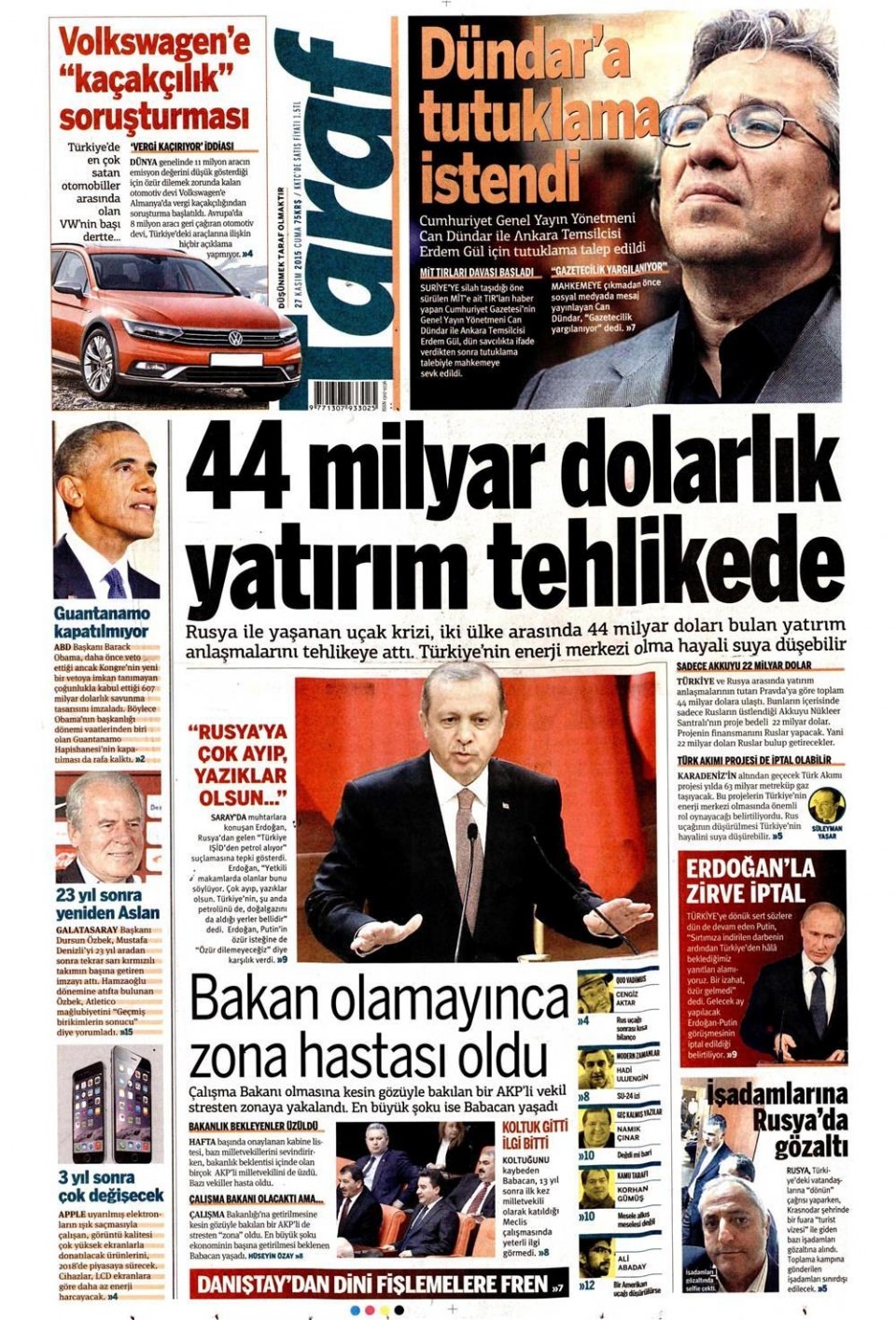 27 Kasım 2015 gazete manşetleri 19