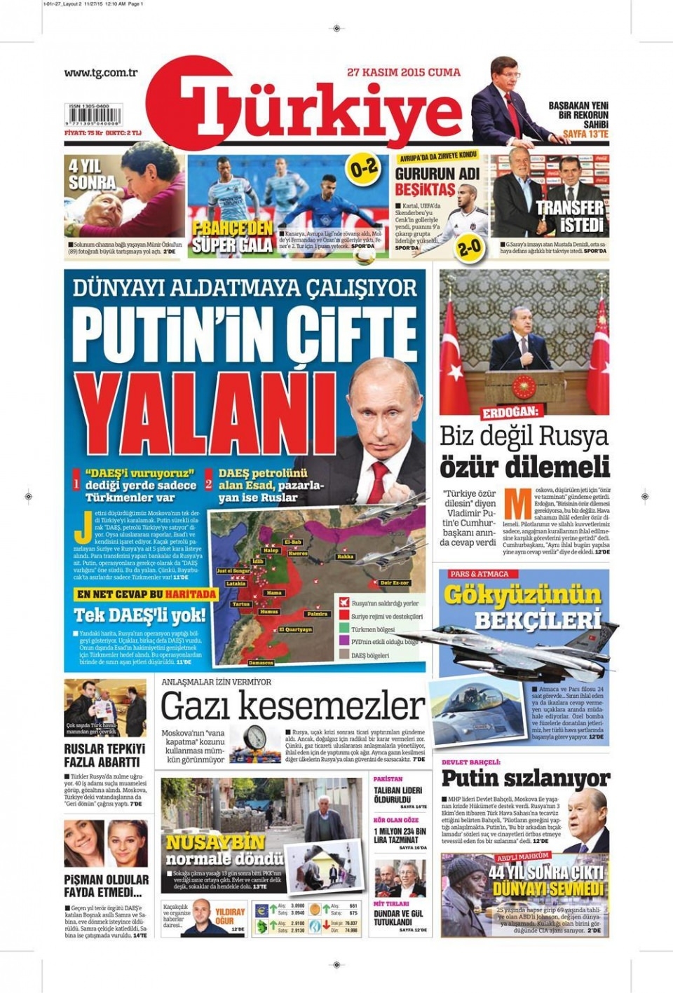 27 Kasım 2015 gazete manşetleri 20