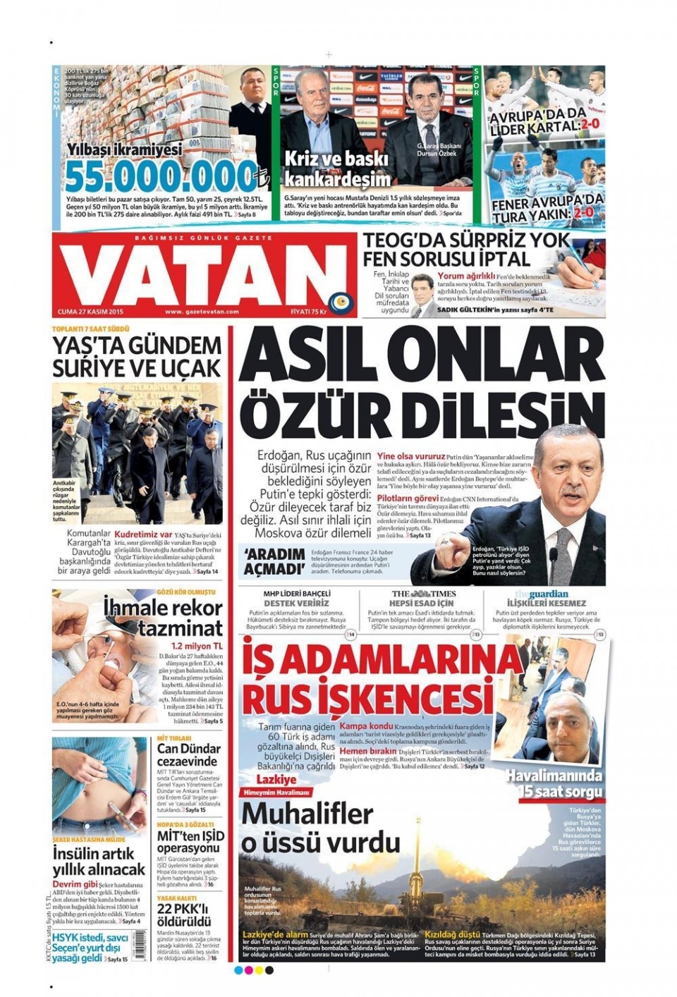 27 Kasım 2015 gazete manşetleri 23