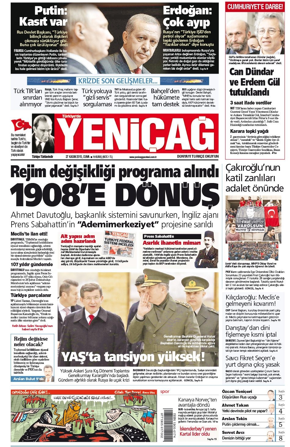 27 Kasım 2015 gazete manşetleri 25