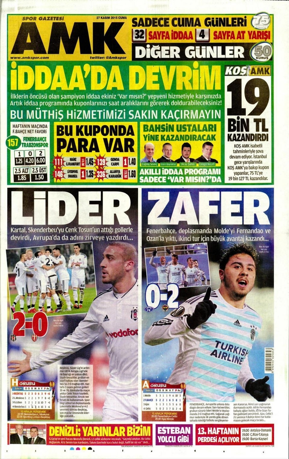 27 Kasım 2015 gazete manşetleri 27