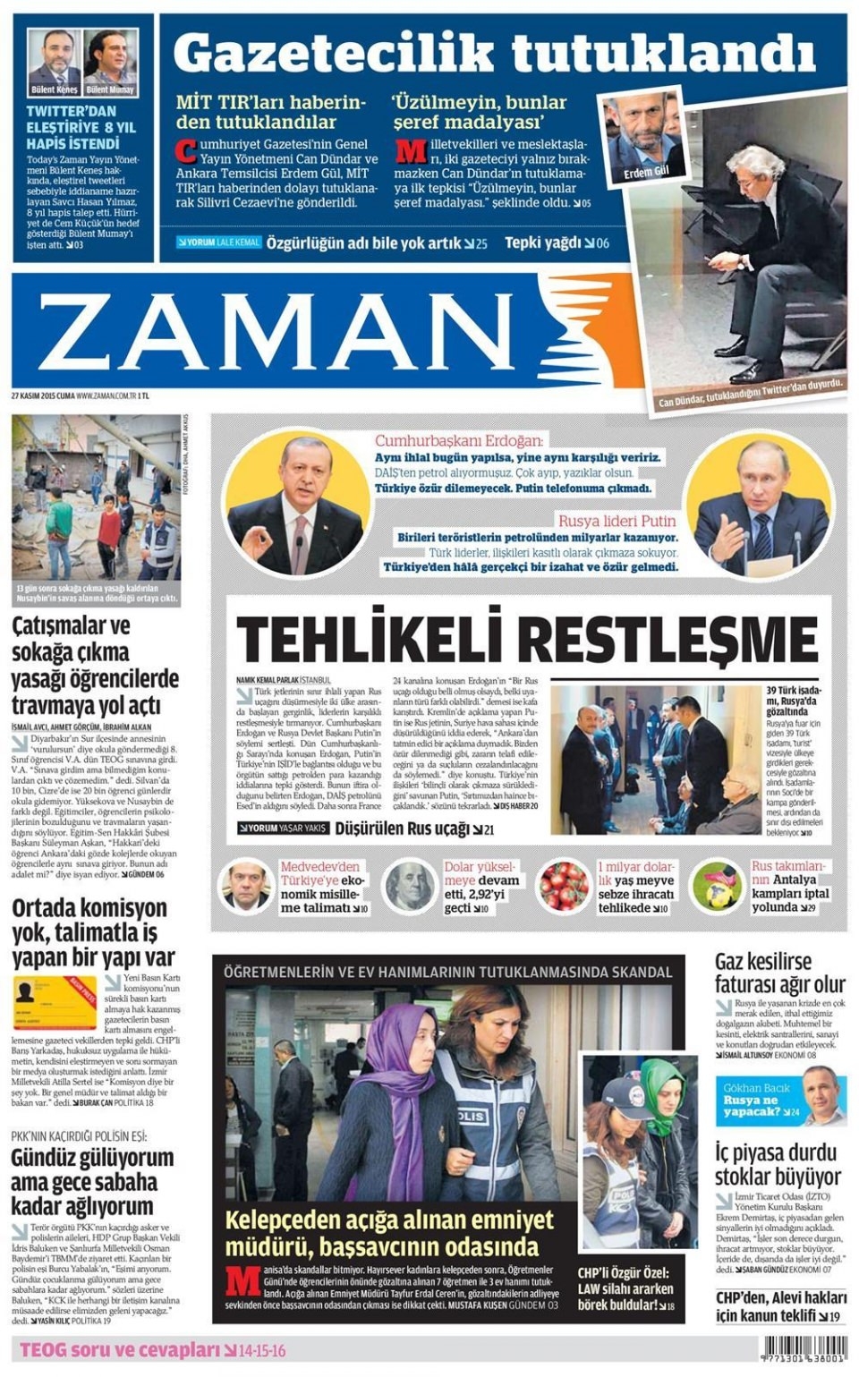 27 Kasım 2015 gazete manşetleri 30