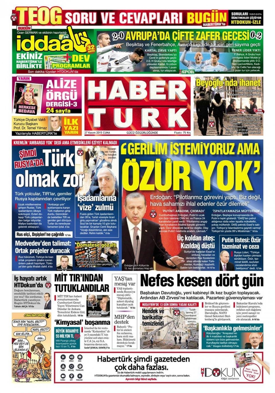 27 Kasım 2015 gazete manşetleri 6
