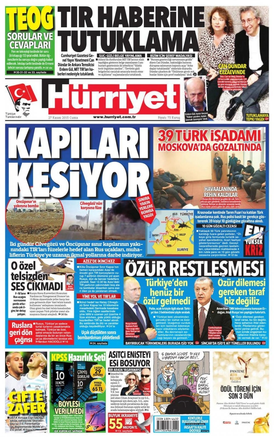27 Kasım 2015 gazete manşetleri 7