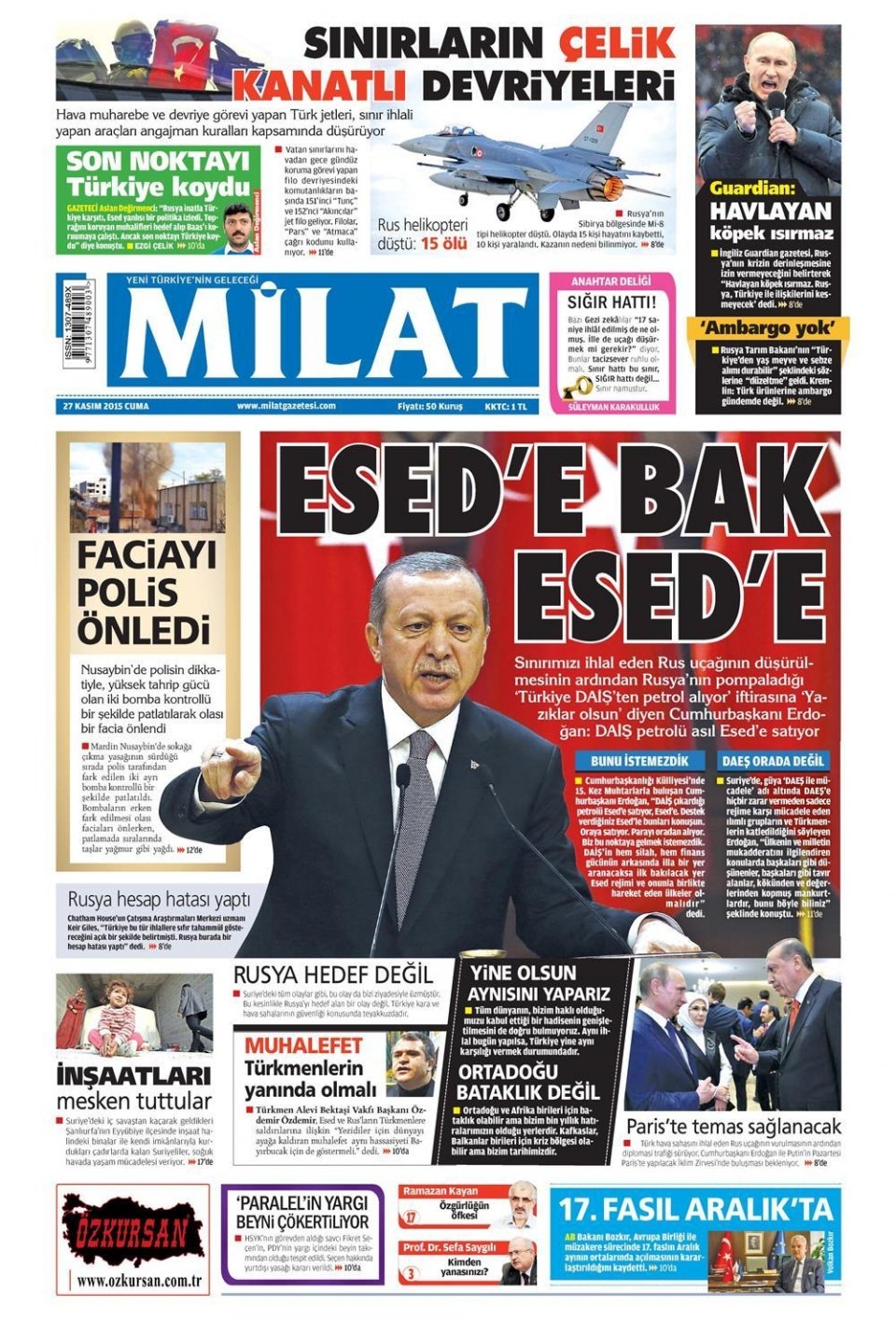 27 Kasım 2015 gazete manşetleri 8