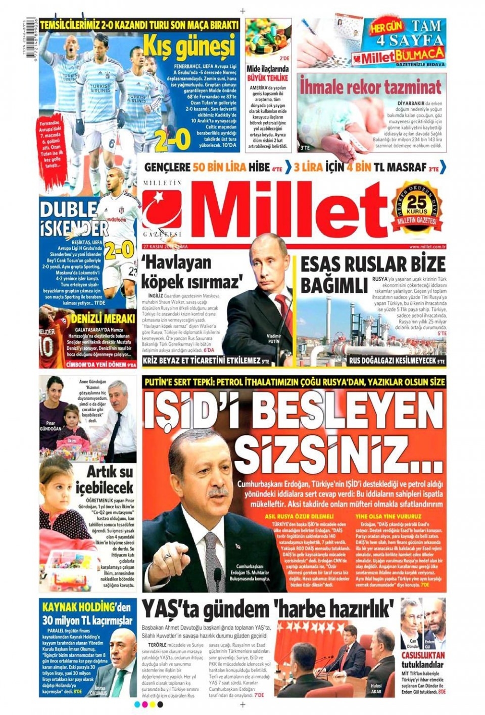 27 Kasım 2015 gazete manşetleri 9