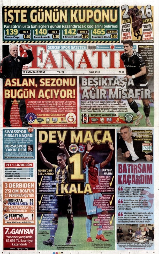 29 Kasım 2015 gazete manşetleri 16