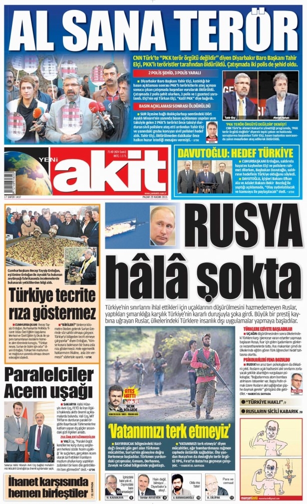 29 Kasım 2015 gazete manşetleri 22