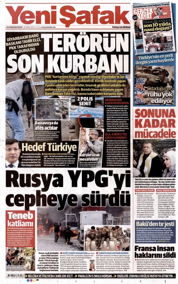 29 Kasım 2015 gazete manşetleri 7