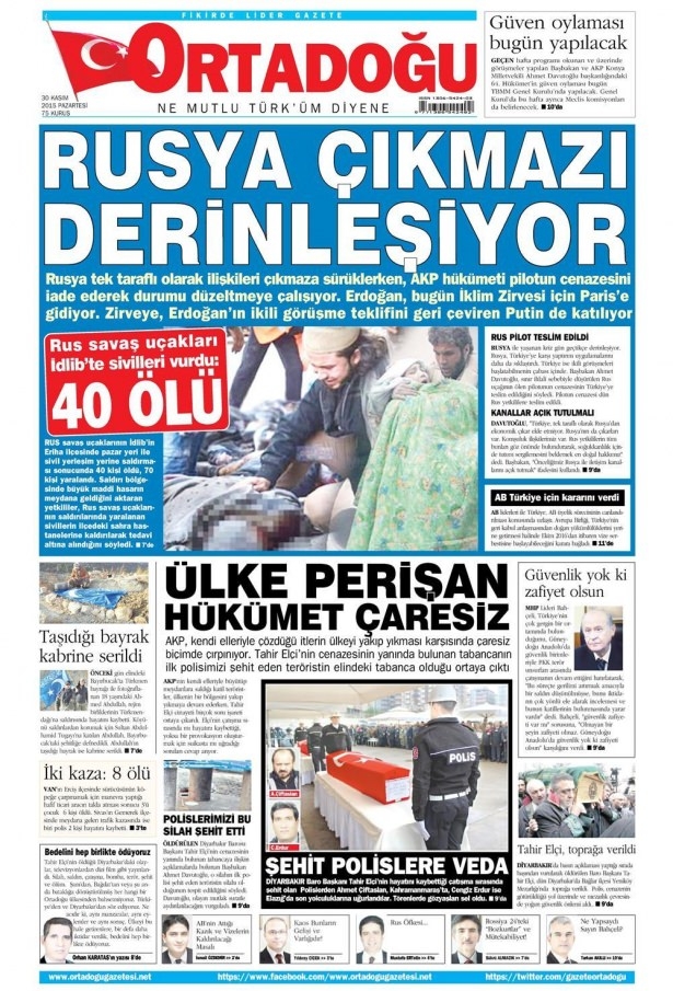 30 Kasım 2015 gazete manşetleri 12