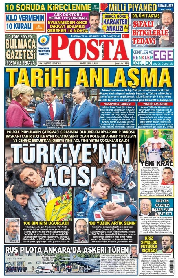 30 Kasım 2015 gazete manşetleri 13