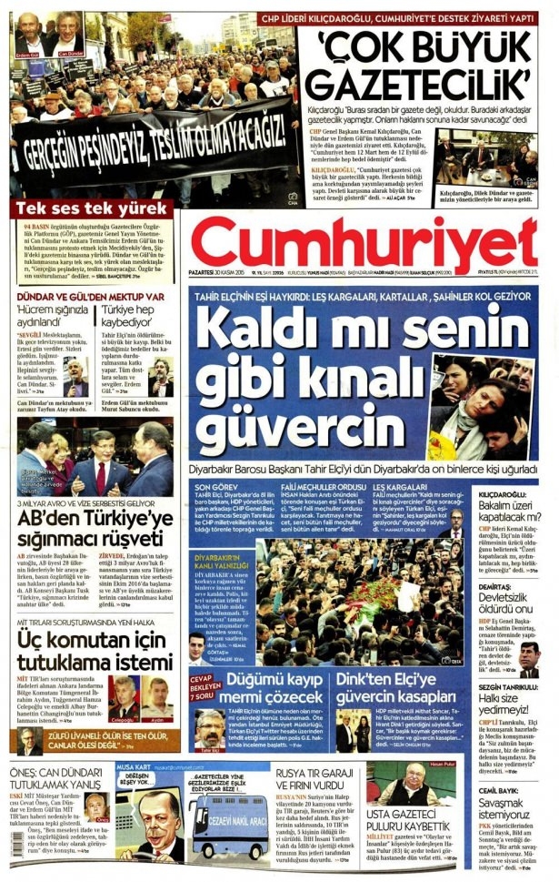 30 Kasım 2015 gazete manşetleri 2