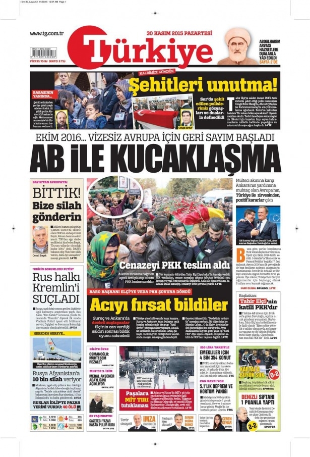 30 Kasım 2015 gazete manşetleri 20
