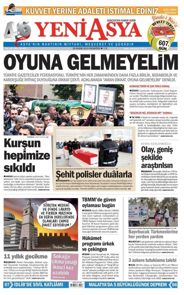 30 Kasım 2015 gazete manşetleri 24